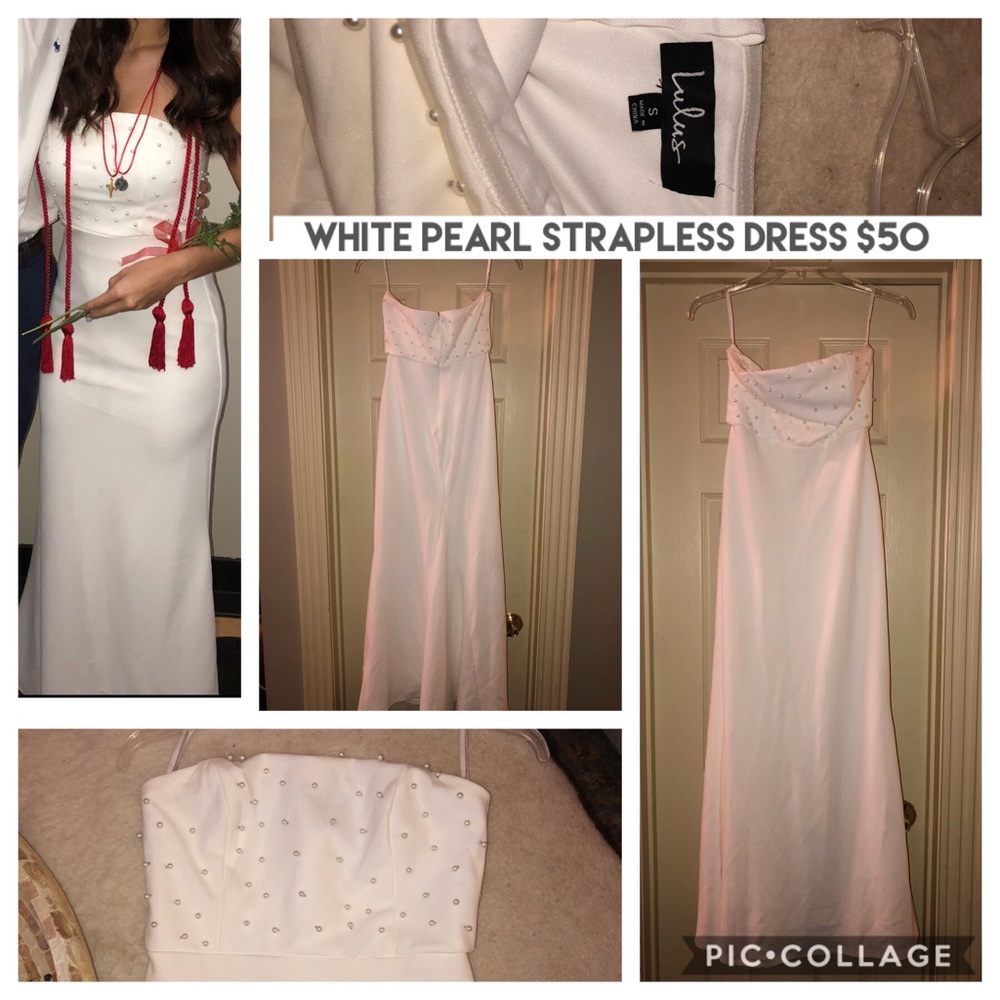 White Pearl Strapless Floor length dress